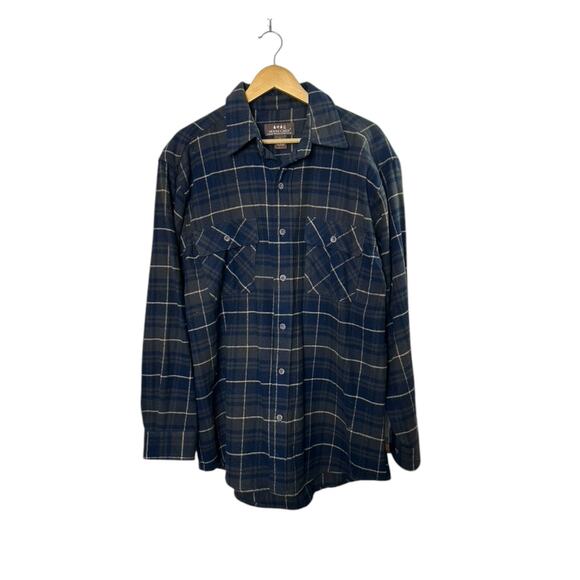 Moose Creek Dark Green & Navy Blue Plaid Button Up Flannel Shirt Men's Large - Picture 1 of 5